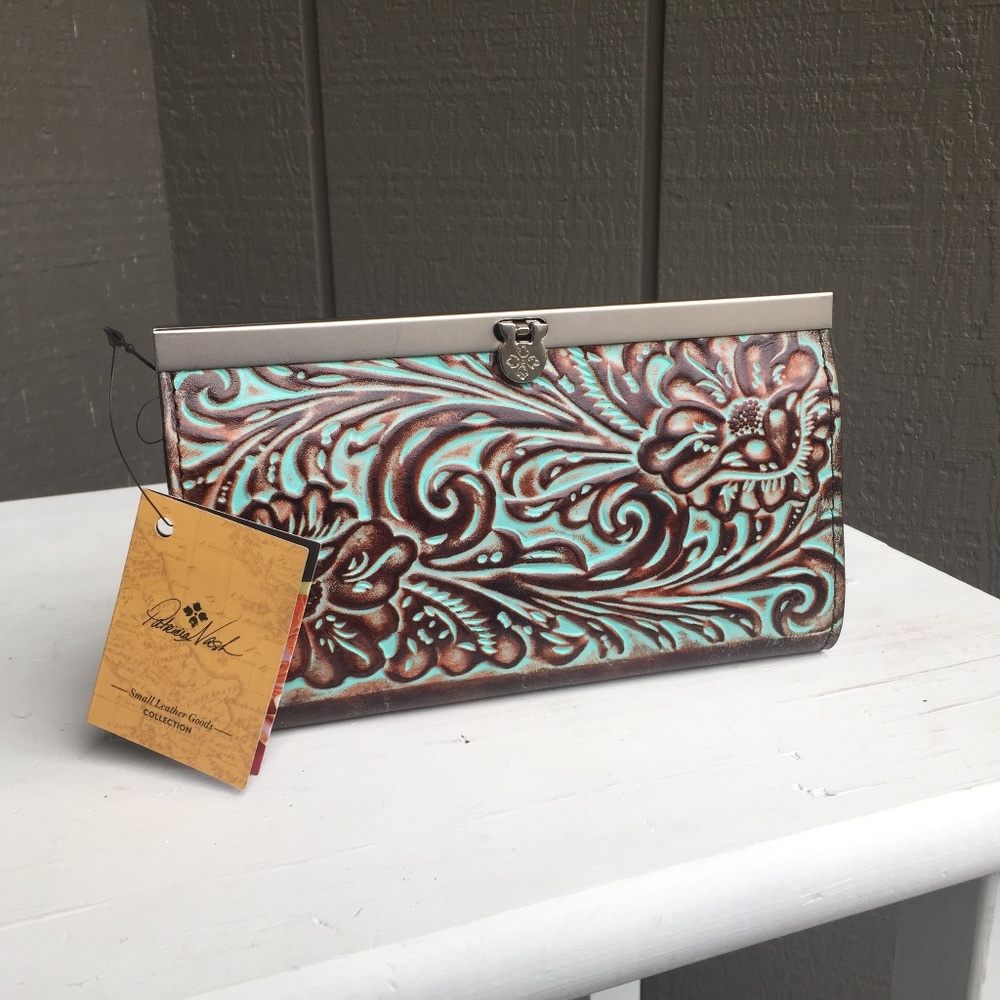 New PATRICIA NASH Cauchy Wallet purse in tooled turquoise leather NEW NWT